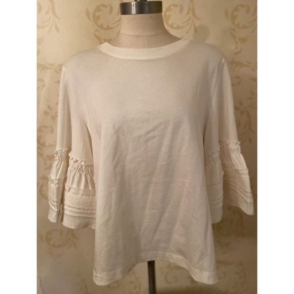 SEE BY CHLOE Womens White Bell Sleeve Round Neck Top